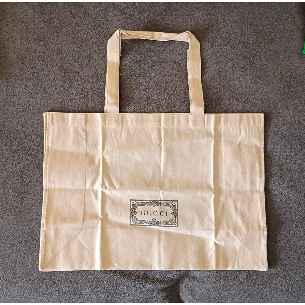 Authentic GUCCI Canvas Beige XL Tote 22x15.5 Handle Dust Bag Strap NEW
